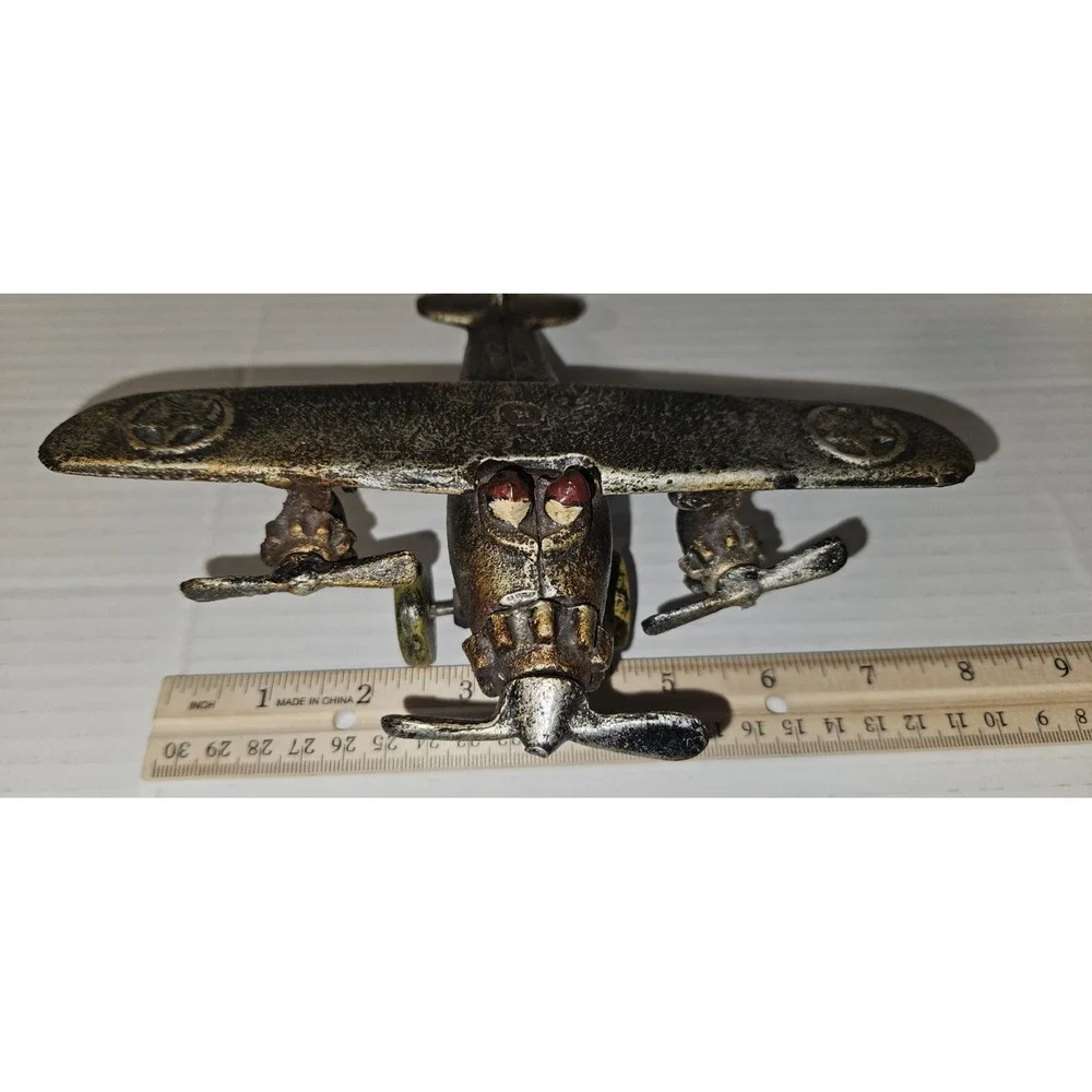 1930's 40's Vintage Toy Metal Cast Iron Propeller Plane Airplane Silver‎